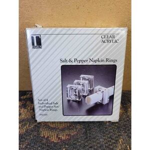 Vintage Tamus Clear Acrylic Salt and Pepper Set/Napkin Rings- Set of 4- NIB